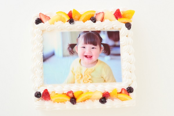 ファーストバースデー 写真ケーキ 1キャンドル付き 卵抜き豆乳クリームケーキ SDX 26cm×37cm 1