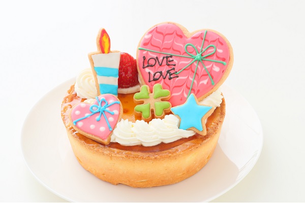 濃厚ベイクドチーズケーキ Lovelyアイシングクッキーケーキ 5号 15cm （お得なアイシングセットです） ＊アイシングデコ当日配送商品始まりました！ ギフトに最適 