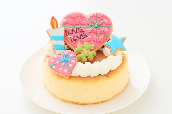 半熟ふわとろっスフレチーズケーキ Lovelyアイシングクッキーケーキ 5号 15cm （お得なアイシングセットです） ＊アイシングデコ当日配送商品始まりました！ ギフトに最適！