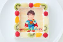 【10～14名様向け】大事な私のヒーロー(スッパマン、笑(o^―^o)）なりきり写真ケーキ 21cmx21cm 1