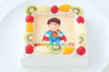 大事な私のヒーロー(スッパマン、笑(o^―^o)）なりきり写真ケーキ 12cmx12cm 2