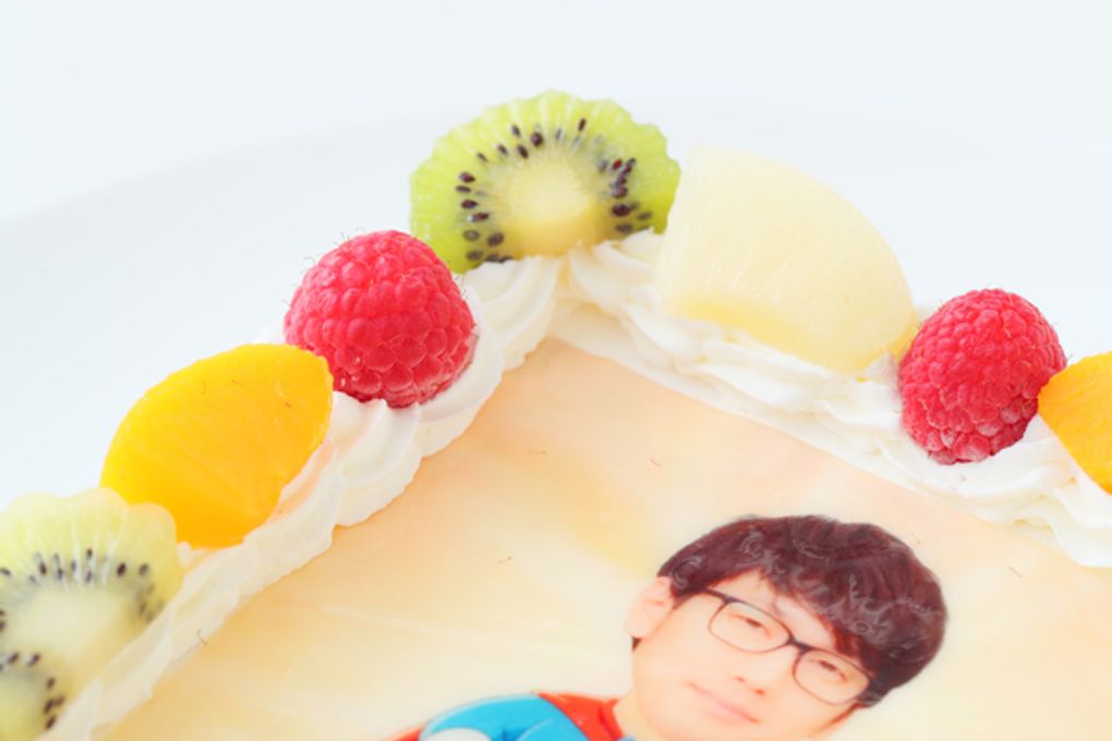 【10～14名様向け】大事な私のヒーロー(スッパマン、笑(o^―^o)）なりきり写真ケーキ 21cmx21cm 7