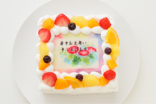 暑中見舞いケーキ（朝顔） 生 4号 12cm×12cm お中元2024 2