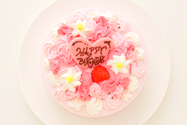 苺クリームのお花畑ケーキ♪ 4号 12cm （カラーズ） | Cake.jp