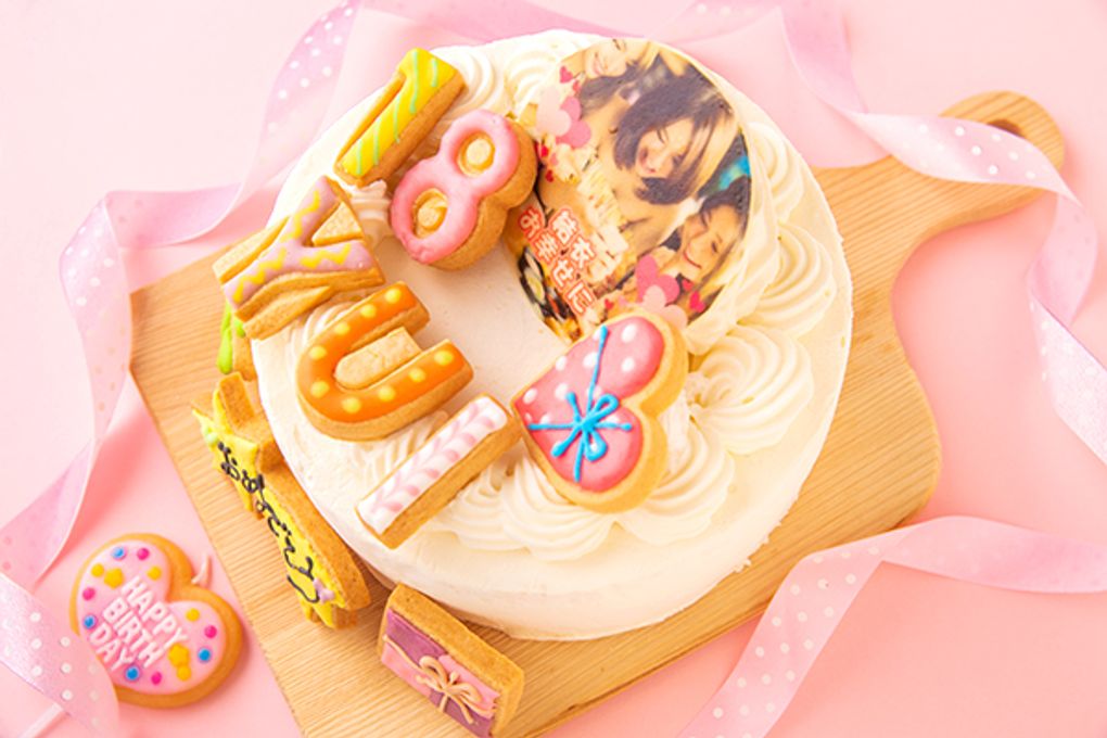 純生苺ショート フォトケーキ アイシングクッキーケーキ 写真ケーキ  6号 18cm 【お好きなイラストも人気です】 1