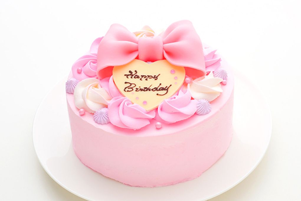 ピンクのリボンローズケーキ  6号 18cm 2