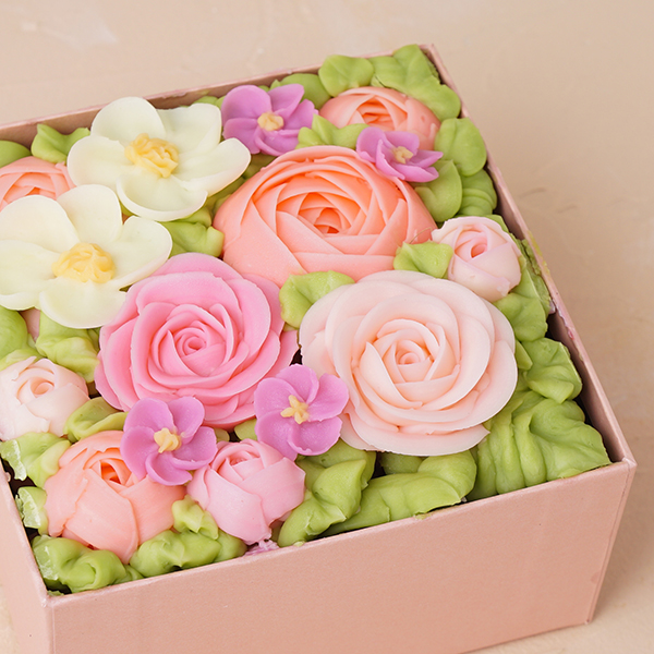 【特別ギフトに】✿食べられるお花のボックスフラワーケーキ【Peach Pink】 母の日2024  6