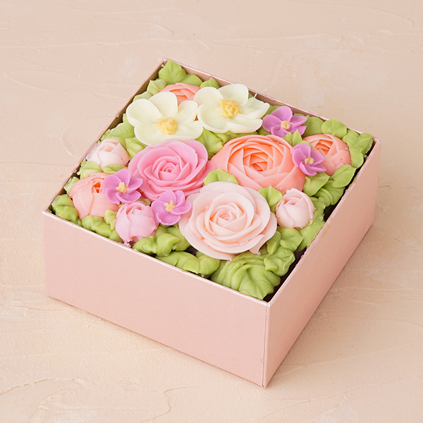 【特別ギフトに】✿食べられるお花のボックスフラワーケーキ【Peach Pink】 母の日2024  8