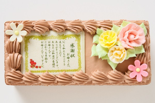 感謝状（メッセージ）生チョコケーキ  約18cmx約7.5cm 高さ約7cm 