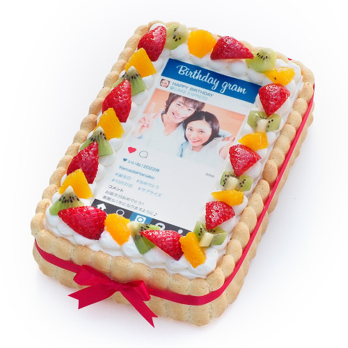インスタ風写真ケーキ S ビスキュイ付フレッシュフルーツ乗せ生クリームショートケーキ 22×14cm birthdaygram