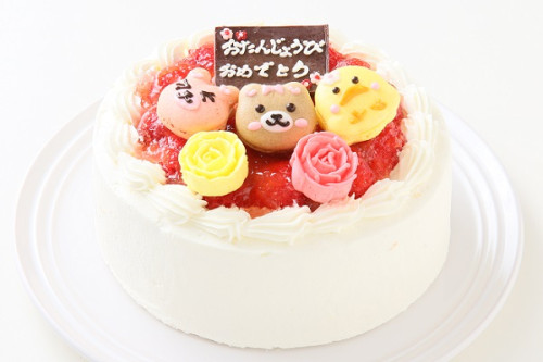 動物マカロン苺ショートケーキ 3個付き 5号 15cm