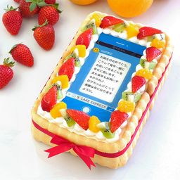 SNS風メッセージプリント ビスキュイ付フレッシュフルーツ乗せ生クリームショートケーキ 22×14cm messagecake