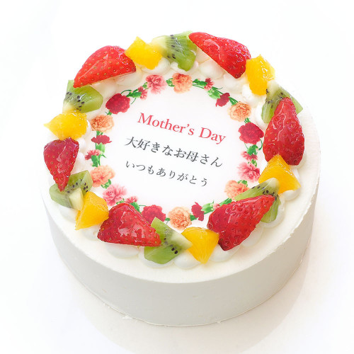母の日ケーキ 母の日カーネーション メッセージプリントフルーツデコレーションケーキ 4号 12cm cream-4-mother