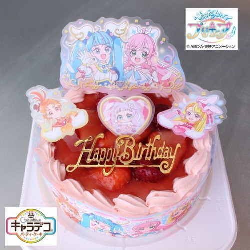 キャラデコパーティーケーキ ひろがるスカイ！プリキュア 2023ピンク色の生クリーム苺サンドケーキ 北海道生クリーム/小麦粉/バター (たっぷり苺たっぷり生クリーム)