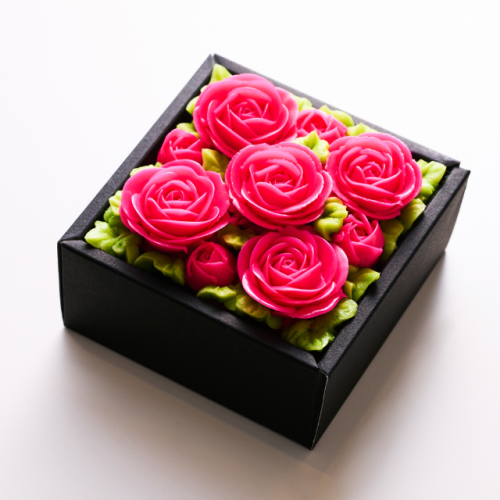『食べられるお花のケーキ』【エレガントピンク】Anniversaryボックスフラワーケーキ＜ミニサイズ＞ 