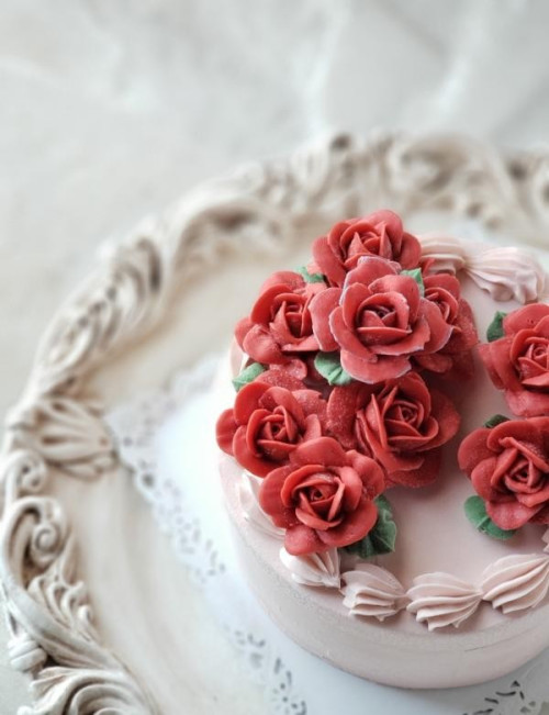 フラワーケーキ lovely rose レッド 4号 12cm