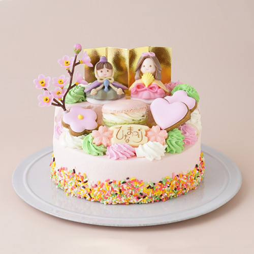 ひな祭り2023 ピンク2段ケーキ 