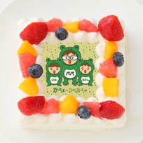 【かえるのコはカエルCH】四角型写真ケーキ 4号 12cm