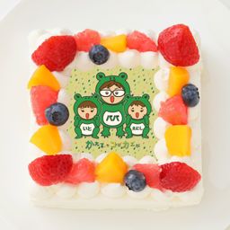 【かえるのコはカエルCH】四角型写真ケーキ 4号 12cm