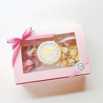 鹿児島特産フルーツ使用フリーメッセージアイシングクッキー＆メロンパンラスクセット ピンクボックス 