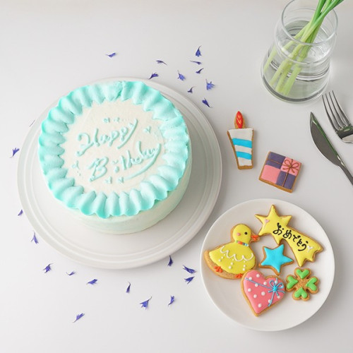 【美味宣言】選んで楽しい アイシングクッキー 生クリーム絞り飾り センイルケーキ（青） クリームカラーは5色から選べます 5号