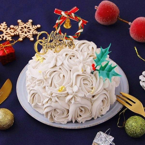 クリスマスホワイトロゼッタケーキ 4号《グルテンフリー・ヴィーガン》《小麦・卵・乳・大豆・白砂糖不使用》《ヴィーガンクリスマスケーキ》クリスマス2022