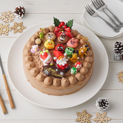動物マカロンのチョコ生クリームXmas 動物マカロン6個付き 7号 21cm 
