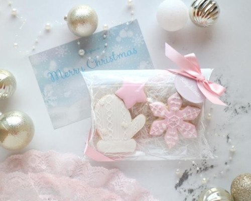 クリスマスアイシングクッキー 3枚ギフトセット（ピンク・手袋） クリスマス2022