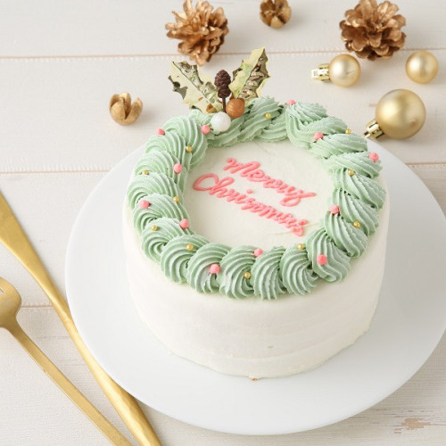 【cake.jp限定】【センイルケーキ】リースがかわいいセンイルケーキ 4号 クリスマス2022