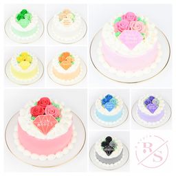 ダイヤプレート＆薔薇ケーキ✧ 4号《選べる9色｜センイルケーキ｜アイシングクッキー｜お好きなメッセージで♪》