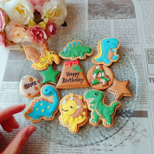 【誕生日セット】恐竜のアイシングクッキー２枚～