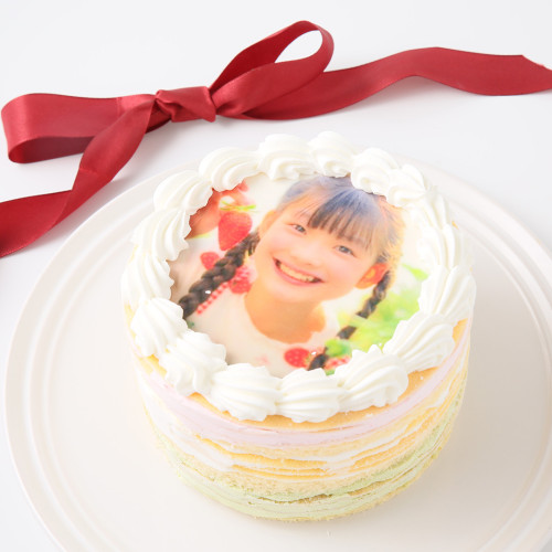 【お子様のバースデーに写真でお祝い♪】3色ミルクレープケーキ 4号ひな祭り2023
