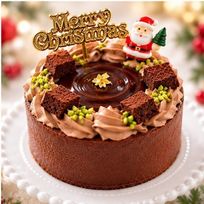Xmasチョコレートケーキ 3号 ベルギー産チョコ 半解凍でとろける(室温で半解凍していただくと、外はふんわり、中はひんやりとした食感をお楽しみいただけます)濃厚クーベルチュールチョコ 当店のケーキがふるさと納税返礼品に採用 #ふわひん純生ショコラ クリスマス2026 
