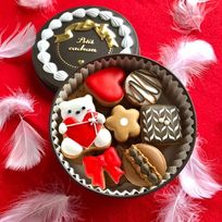 2/14まで【数量限定デザイン缶】★～真っ白テディVer～バレンタイン缶★カラフルで可愛いアイシングクッキー＆ザクザククッキー 