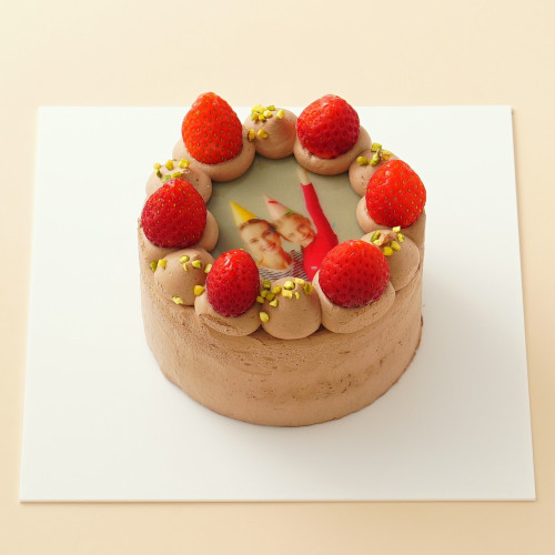 丸写真ケーキチョコレート 苺×ピスタチオ 4号(3~4名様向け)