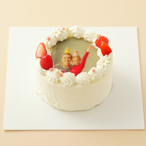 丸写真ケーキ 苺×パール 4号(3~4名様向け)