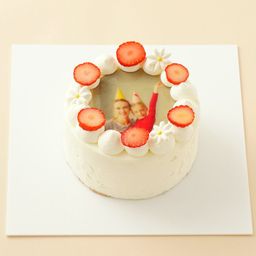丸写真ケーキ 苺×フラワー 4号(3~4名様向け)