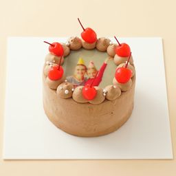丸写真ケーキチョコレート チェリー×キラキラ 4号(3~4名様向け)