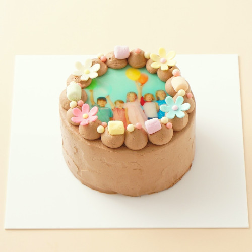 丸写真ケーキチョコレート パステル×マシュマロ 4号(3~4名様向け)
