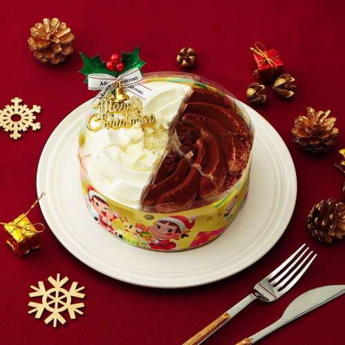 【不二家】クリスマス 糖質オフ２種アソートケーキ（チョコ生ケーキ&ホワイトチョコ生ケーキ） 5号 14.5cm