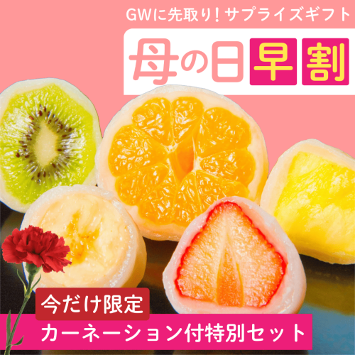 《祝いの銘菓 果寿庵》母の日セット フルーツ大福 6個 詰め合わせ カーネーション付き