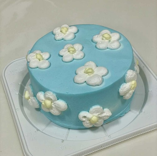 お花柄ケーキ水色4号（Reve） | Cake.jp