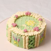 【5色カラバリ対応】レトロ花柄のバタークリームセンイルケーキ 4号 12㎝