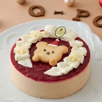 【Q-pot CAFE.】クマちゃんサンタのChristmas Ribbon Cake    5号(直径約15cm×H約6cm)  クリスマス2024