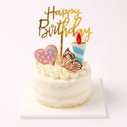 【低甘味、低脂肪の体に優しいヨーグルトクリーム】  エレガントネイキッドケーキ 選べるアイシングクッキー ファーストバースデー  4号 12cm スマッシュケーキとしても最適！