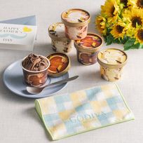 【GODIVA】【オンラインショップ限定・送料込】カップアイスクリーム 90ml(5個入)+ オリジナルハンドタオルセット