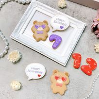 ◻︎サングラスくまちゃんお祝いSET（数字クッキー・メッセージクッキー付き）【選べる9色｜アイシングクッキー｜ケーキにのせるだけでオリジナルケーキの完成♪】