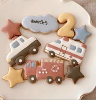 くすみカラー 乗り物アイシングクッキー