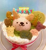 ぼくのわたしの☆たのしいどうぶつえん【選べるケーキトップ♪(うさぎいちごムース、くまプリンムース)】(白いふんわりデコ)４号