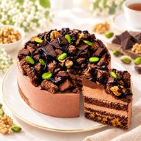 NEW:生チョコ＆ナッツたっぷり チョコレートケーキ3号  半解凍でとろける （室温で半解凍していただくと、外はふんわり、中はひんやりとした食感をお楽しみいただけます）北海道純生クリーム・小麦粉・バター #ふわひん食感ケーキ